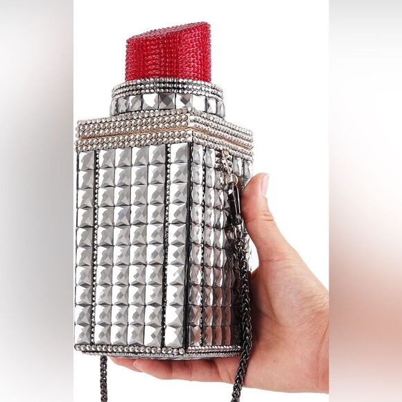 SUPER CUTE Red Dark Grey Lipstick Purse with Detachable Strap - Picture 2 of 6